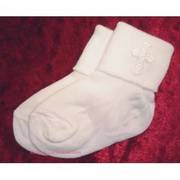 White christening socks with a cross - sz 0-2.5